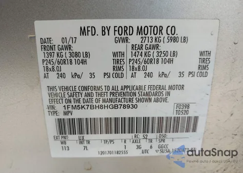 2017 Ford Explorer from USA, damaged, VIN 1FM5K7BH8HGB78930